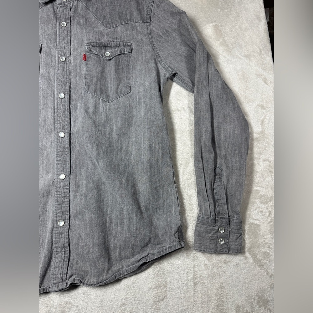 Levi’s Men’s Barstow Classic Western Pearl Snap Grey Denim Jean Shirt Size Small - Picture 5 of 14